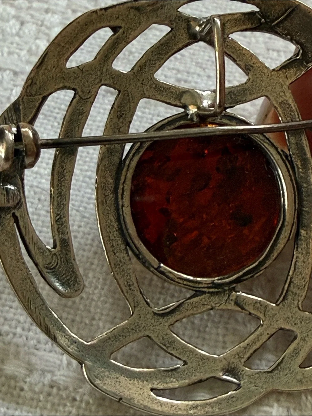 Amber Silver-Tone Celtic Brooch - Amber Yellow